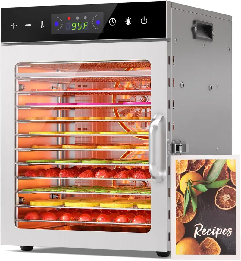 HOPERAN Food Dehydrator Machine with 12 Stainless Steel Trays
